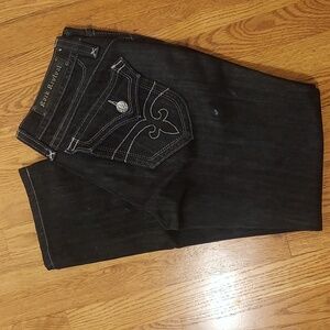 Rock Revival Skinny Black Jeans with Intricate Stitching